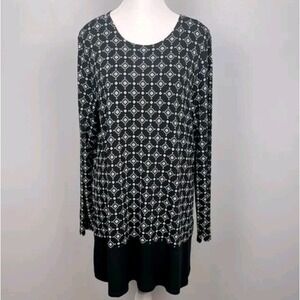 J. Jill  Sz 4XL Wearever Collection Long Sleeve Tunic Top Black Geometric